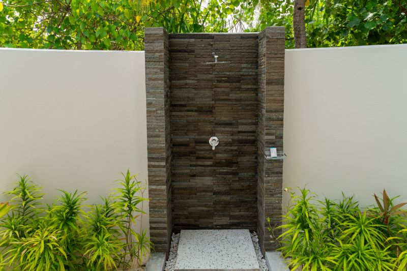 Shower with Textured Stone Wall